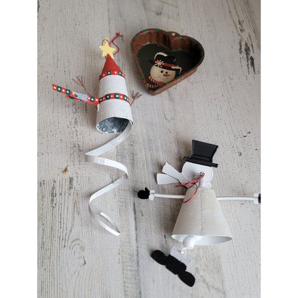 Vintage rustic Snowman Spiral heart ornament Xmas set - Picture 9 of 14